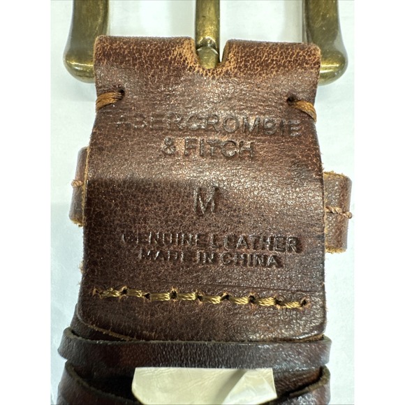 Abercrombie & Fitch Vintage Men's Brown Leather Braided Belt Medium Moose Logo - Picture 6 of 8